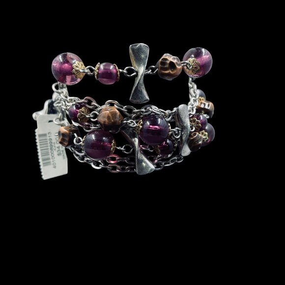 Chicos Multi Strand Beaded Charm Bracelet Purple Gold Silver Boho Statement - Picture 9 of 9